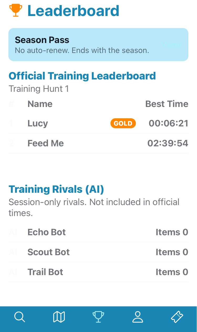 Leaderboard screen showing player rankings and AI rivals